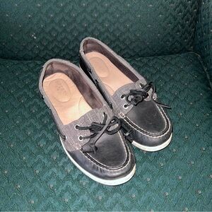Women’s sperry shoes black and fabric leather